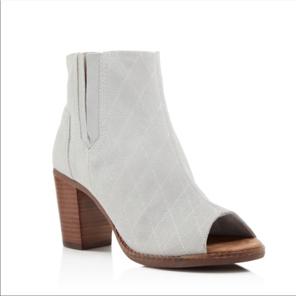 Toms Shoes - TOMS Peep Toe Gray Bootie Heels